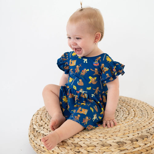 Curious Monkey Blue Twirl Dress With Bodysuit