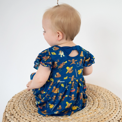 Curious Monkey Blue Twirl Dress With Bodysuit