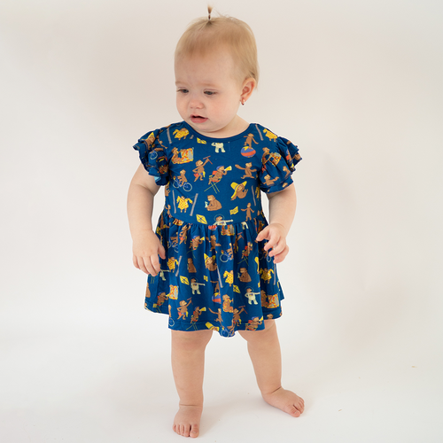 Curious Monkey Blue Twirl Dress With Bodysuit