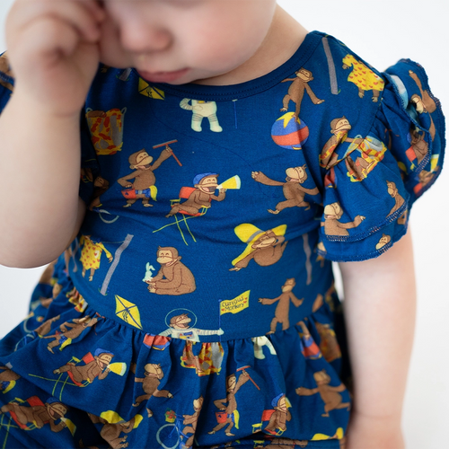 Curious Monkey Blue Twirl Dress With Bodysuit