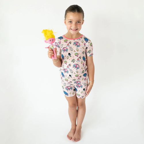 Magic Elves Cartoon Pink Kids Bamboo Short Two-Piece Pajama Set