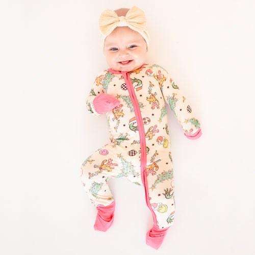 Christmas Green Guy Deer Baby Bamboo Zipper Romper