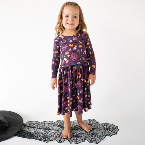 Halloween Witch Sisters Smell Children Kids Bamboo Long Sleeves Dress