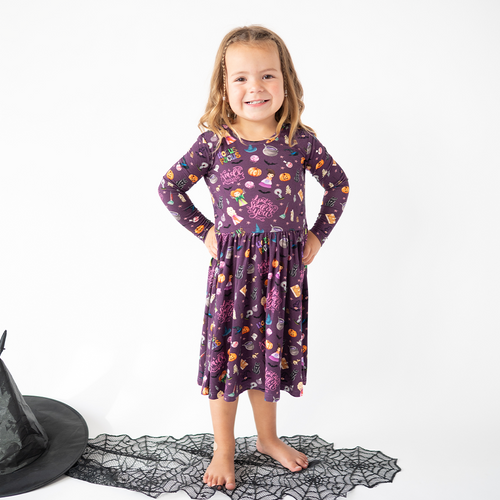 Halloween Witch Sisters Smell Children Kids Bamboo Long Sleeves Dress