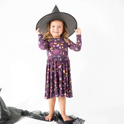 Halloween Witch Sisters Smell Children Kids Bamboo Long Sleeves Dress