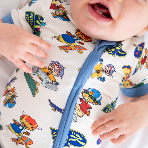 Rocket Skateboard Baby Bamboo Short Zipper Romper Pajamas