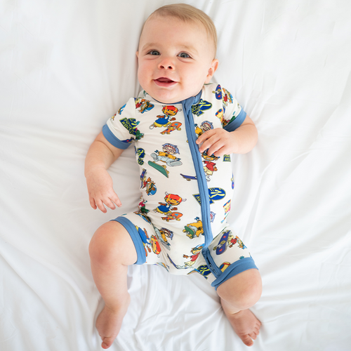 Rocket Skateboard Baby Bamboo Short Zipper Romper Pajamas