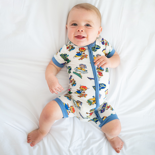 Rocket Skateboard Baby Bamboo Short Zipper Romper Pajamas