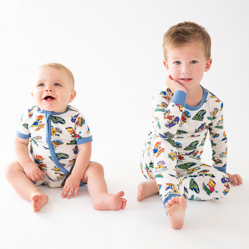 Rocket Skateboard Baby Bamboo Short Zipper Romper Pajamas