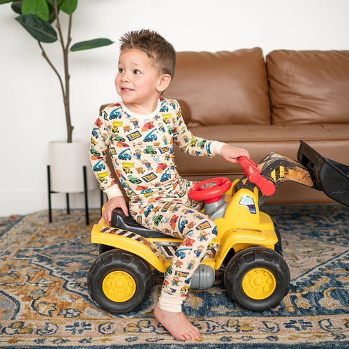 Little Builder Beige Kid Bamboo Two-Piece Pajama Set