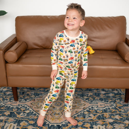Little Builder Beige Kid Bamboo Two-Piece Pajama Set