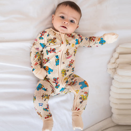 Sesame Sport Baby Bamboo Beige Zipper Romper Pajamas