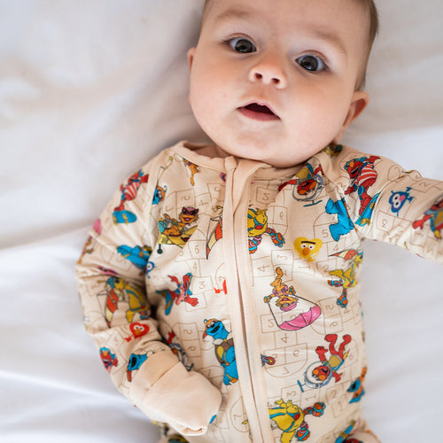 Sesame Sport Baby Bamboo Beige Zipper Romper Pajamas