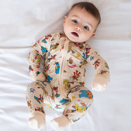 Sesame Sport Baby Bamboo Beige Zipper Romper Pajamas