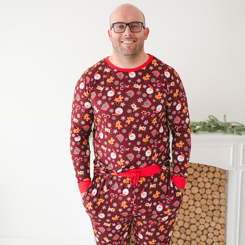 Today’s Deals Christmas Red Gift Print Men's Bamboo 2pcs Pajama Set