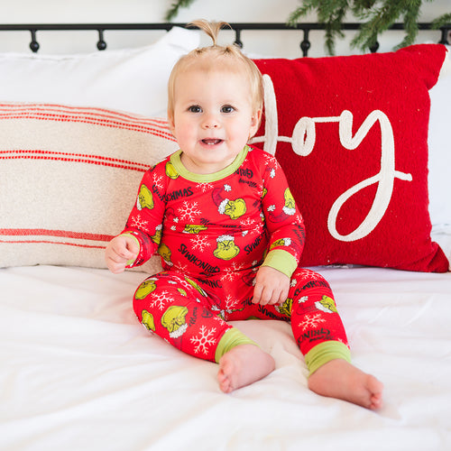 Christmas Sale Green Guy Snowflake Kids Bamboo 2 Pieces Pajama Set