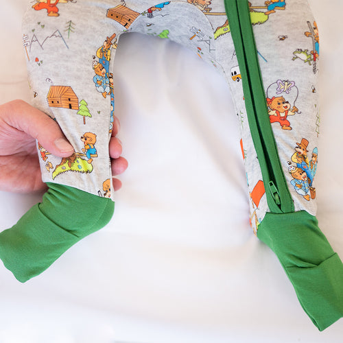 Father's & Mother's Day Bear Family Green Baby Bamboo Zipper Romper Pajamas