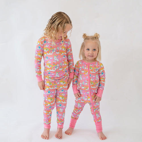 Cartoon Bear Gradient Rainbow Kid Bamboo Two-Piece Pajama Set