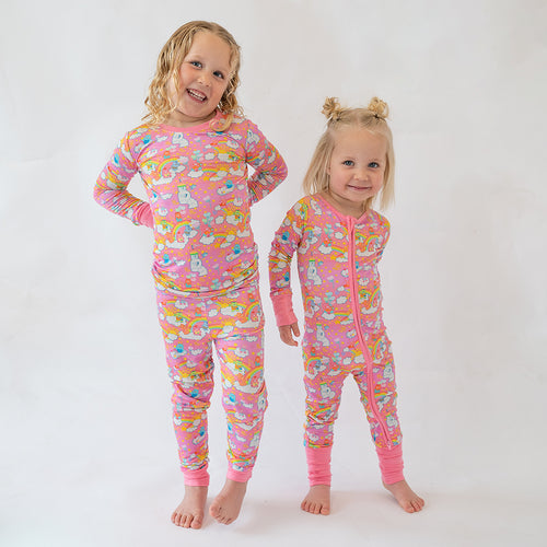 Cartoon Bear Gradient Rainbow Kid Bamboo Two-Piece Pajama Set