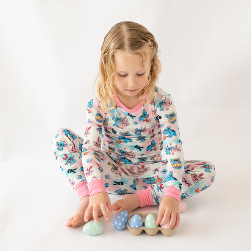 Easter Monster Bunny Egg Kid Bamboo Two-Piece Pajama Set