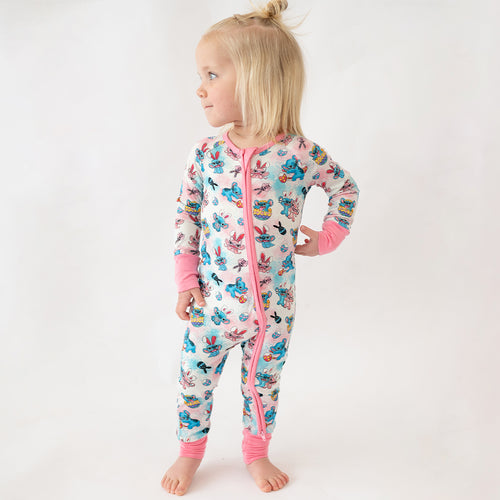 Easter Monster Bunny Egg Baby Bamboo Zipper Romper Pajamas