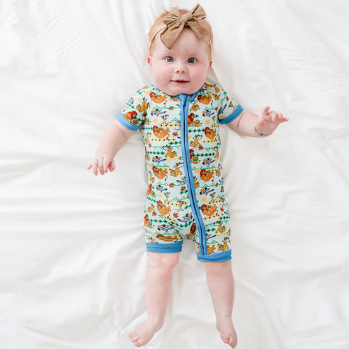 Lion Baby Bamboo Short Zipper Romper Pajamas
