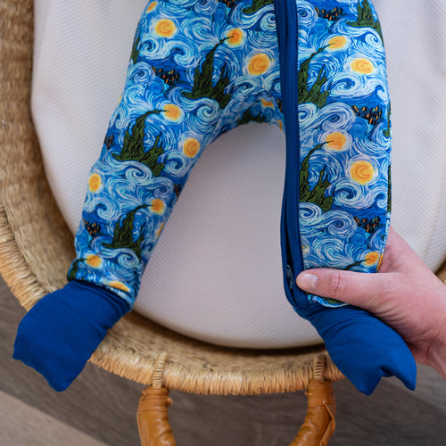 Deep Blue Starry Sky Baby Bamboo Zipper Romper Pajamas