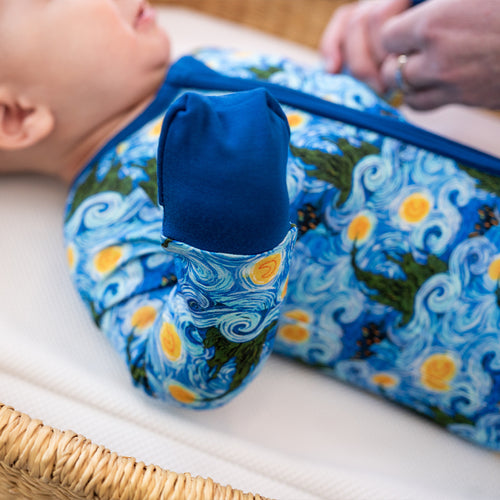 Deep Blue Starry Sky Baby Bamboo Zipper Romper Pajamas