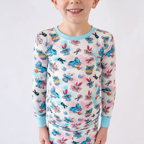 Easter Monster Bunny Egg Blue Kid Bamboo Two-Piece Pajama Set