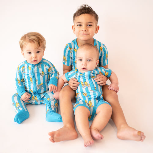 Striped Banana Baby Bamboo Short Zipper Romper Pajamas