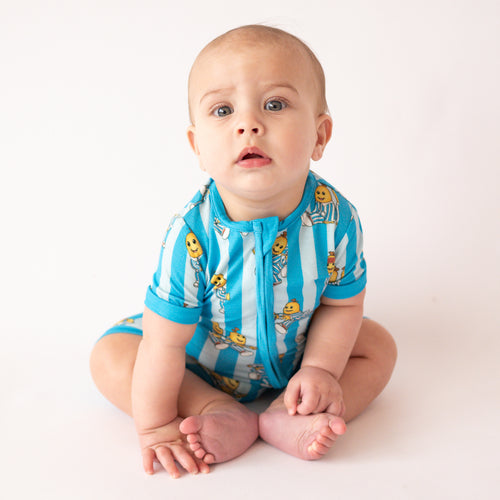 Striped Banana Baby Bamboo Short Zipper Romper Pajamas