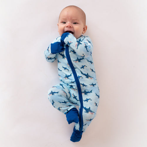 FancyPrince Shark Baby Bamboo Zipper Romper Pajamas
