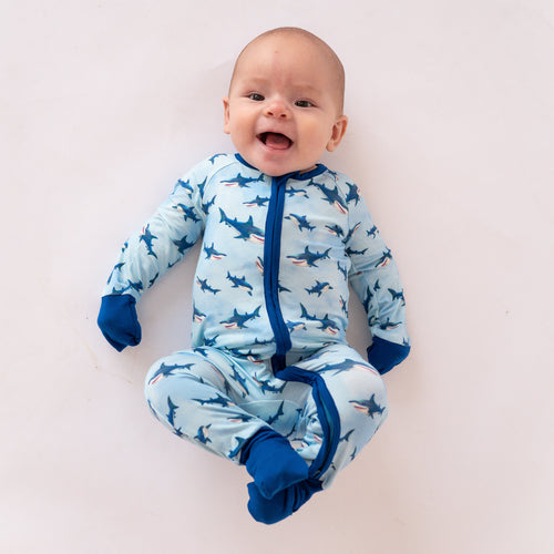 FancyPrince Shark Baby Bamboo Zipper Romper Pajamas