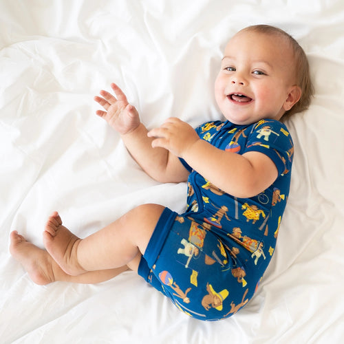 Curious Monkey Blue Baby Bamboo Short Zipper Romper Pajamas