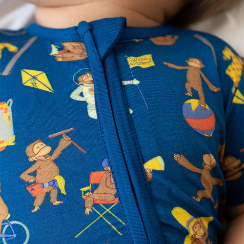 Curious Monkey Blue Baby Bamboo Short Zipper Romper Pajamas