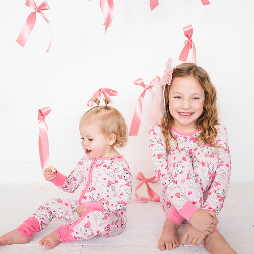 Valentine's Day Bow Cat Bamboo Zipper Romper Pajamas