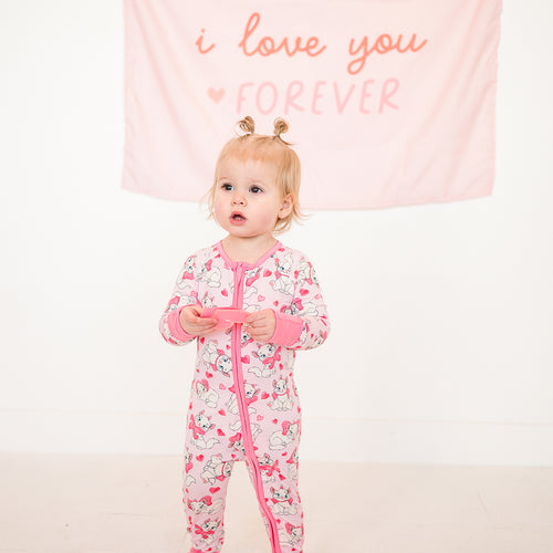 Valentine's Day Bow Cat Bamboo Zipper Romper Pajamas