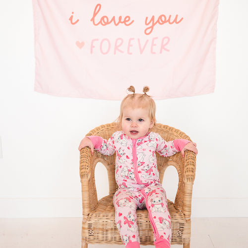 Valentine's Day Bow Cat Bamboo Zipper Romper Pajamas