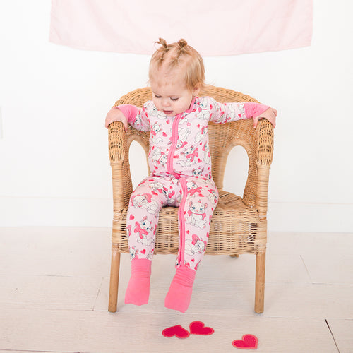 Valentine's Day Bow Cat Bamboo Zipper Romper Pajamas