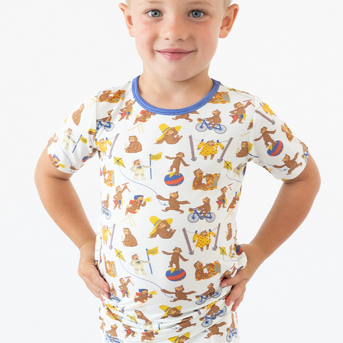 Curious Monkey Kids Bamboo Short Two-Piece Pajama Set