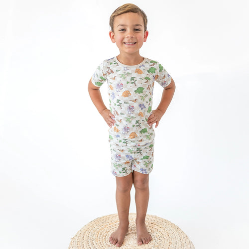 Dinosaur Adventure Plaid Kids Bamboo Short Two-Piece Pajama Set
