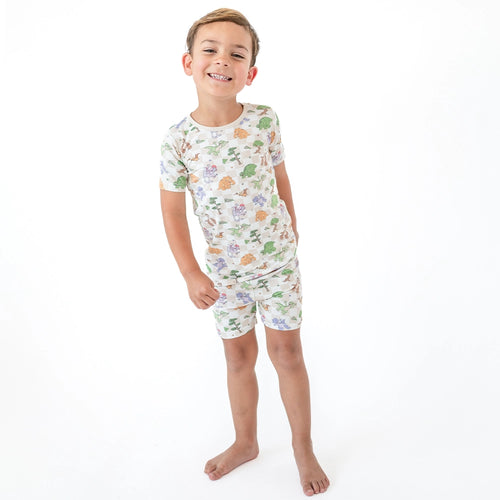 Dinosaur Adventure Plaid Kids Bamboo Short Two-Piece Pajama Set