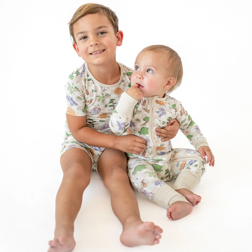 Dinosaur Adventure Plaid Kids Bamboo Short Two-Piece Pajama Set