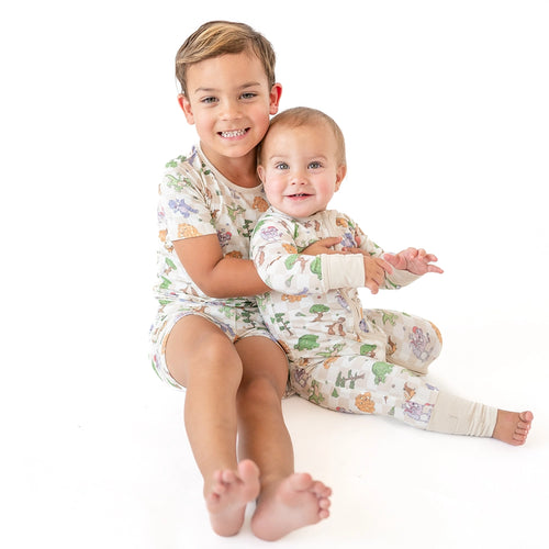 Dinosaur Adventure Plaid Kids Bamboo Short Two-Piece Pajama Set