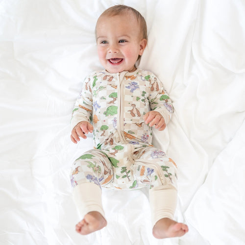 Dinosaur Adventure Plaid Baby Bamboo Zipper Romper Pajamas