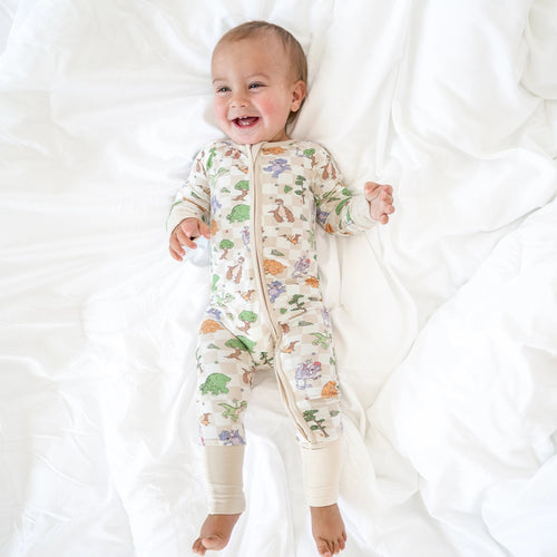 Dinosaur Adventure Plaid Baby Bamboo Zipper Romper Pajamas