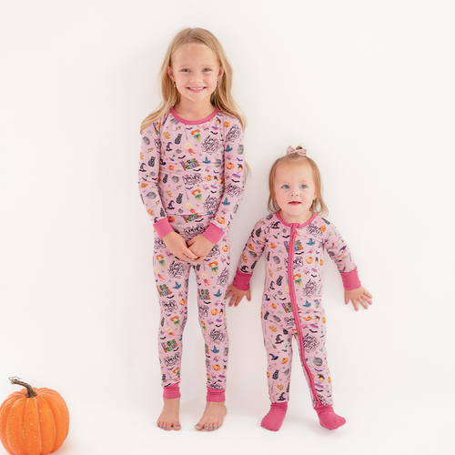Halloween Witch Sisters Smell Children Purple Kids Bamboo Two-Piece Pajama Set