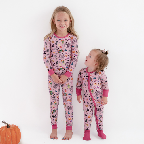 Halloween Witch Sisters Smell Children Purple Baby Bamboo Zipper Romper Pajamas