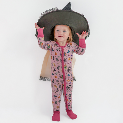Halloween Witch Sisters Smell Children Purple Baby Bamboo Zipper Romper Pajamas