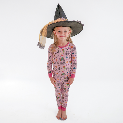 Halloween Witch Sisters Smell Children Purple Kids Bamboo Two-Piece Pajama Set